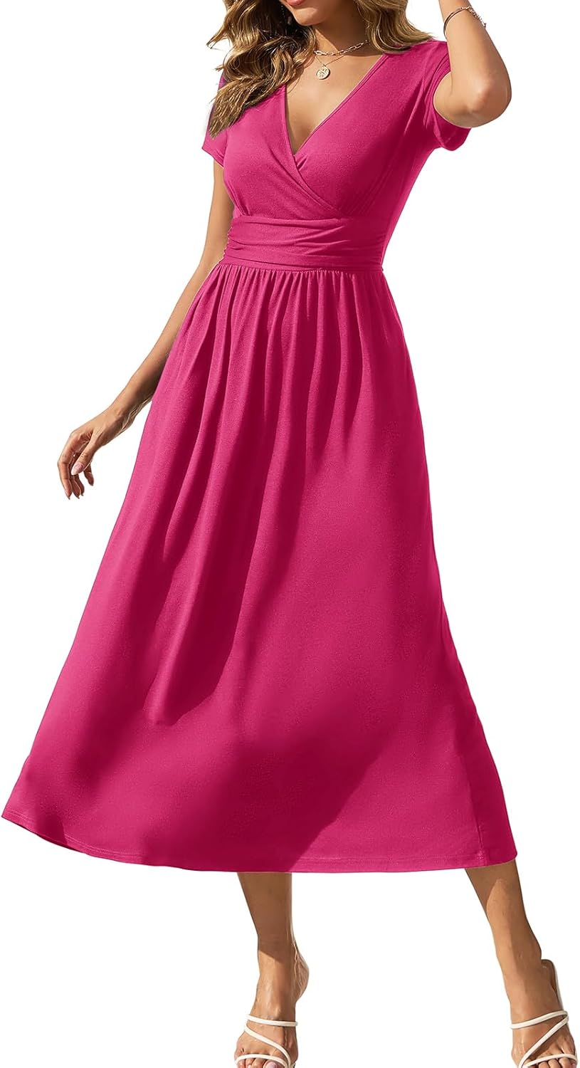 Gracyoga Women's Summer Dresses 2025 Short Sleeve Maxi Dress Casual V Neck Flowy Sundress with Pockets - Image 10