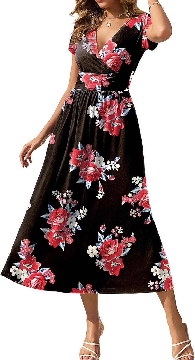 Gracyoga Women's Summer Dresses 2025 Short Sleeve Maxi Dress Casual V Neck Flowy Sundress with Pockets - Image 30