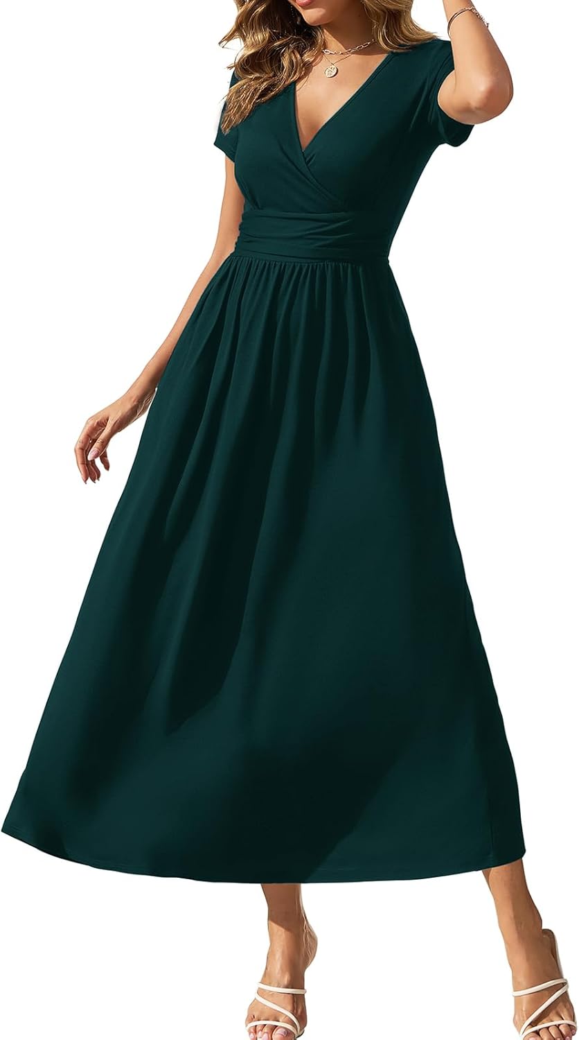 Gracyoga Women's Summer Dresses 2025 Short Sleeve Maxi Dress Casual V Neck Flowy Sundress with Pockets - Image 8