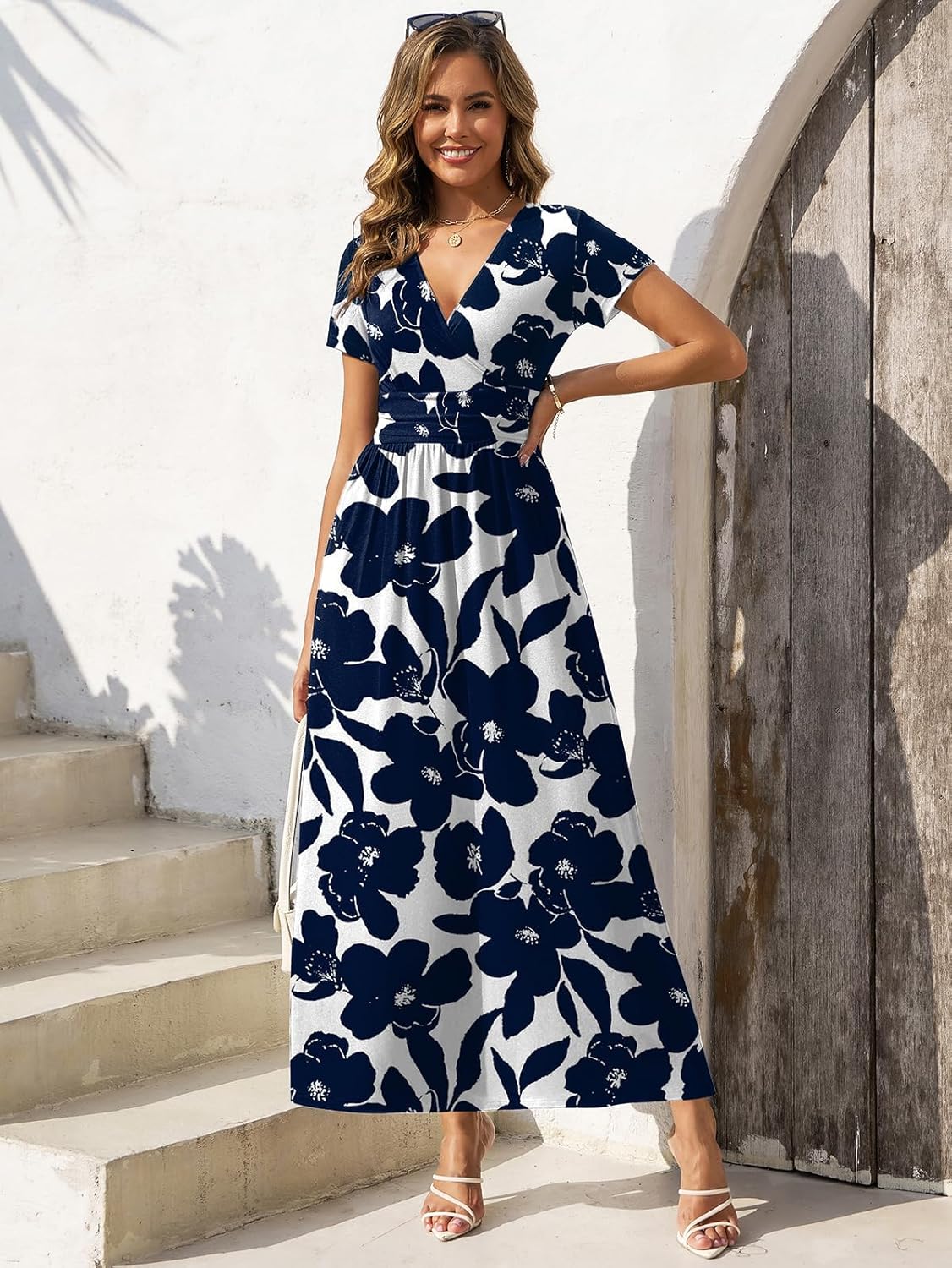 Gracyoga Women's Summer Dresses 2025 Short Sleeve Maxi Dress Casual V Neck Flowy Sundress with Pockets - Image 5