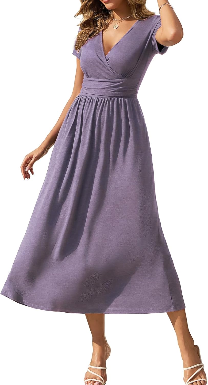 Gracyoga Women's Summer Dresses 2025 Short Sleeve Maxi Dress Casual V Neck Flowy Sundress with Pockets - Image 26