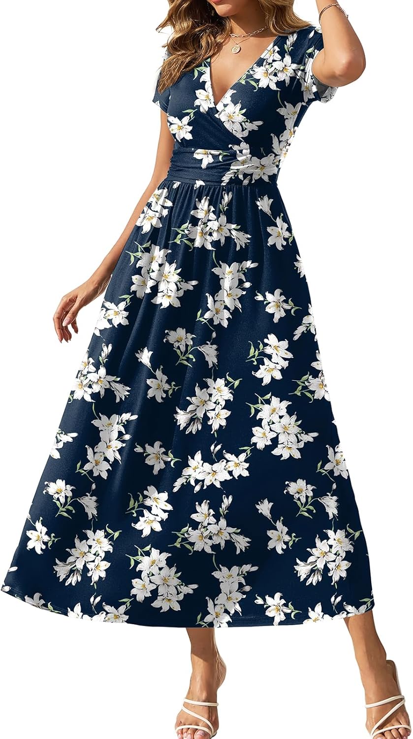 Gracyoga Women's Summer Dresses 2025 Short Sleeve Maxi Dress Casual V Neck Flowy Sundress with Pockets - Image 27