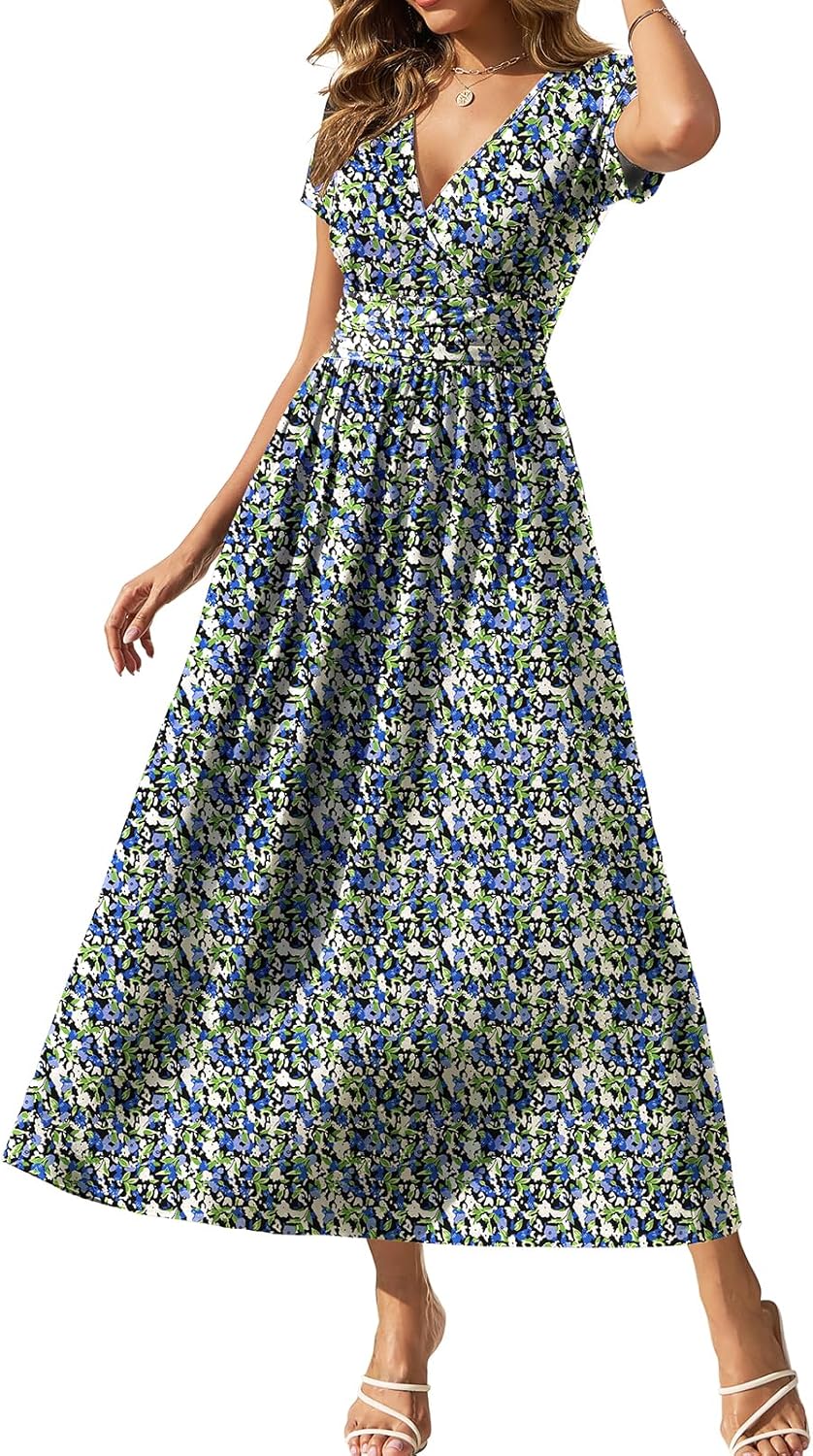 Gracyoga Women's Summer Dresses 2025 Short Sleeve Maxi Dress Casual V Neck Flowy Sundress with Pockets - Image 7