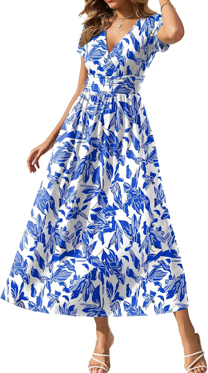 Gracyoga Women's Summer Dresses 2025 Short Sleeve Maxi Dress Casual V Neck Flowy Sundress with Pockets - Image 9