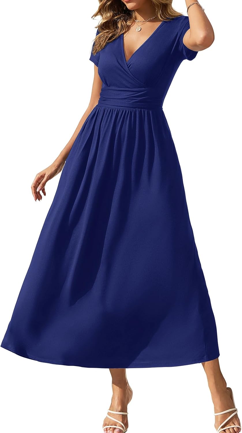 Gracyoga Women's Summer Dresses 2025 Short Sleeve Maxi Dress Casual V Neck Flowy Sundress with Pockets - Image 28