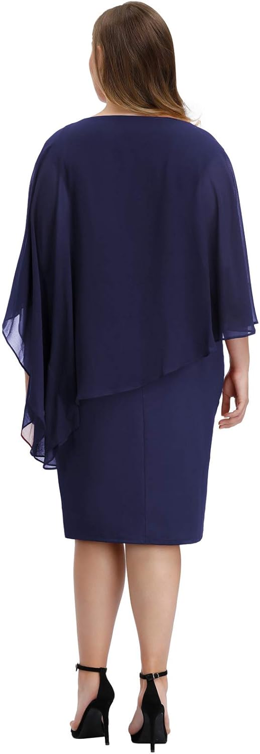 Hanna Nikole Women's Sleeveless Cape Dress with Chiffon Overlay Sequin Bodycon Pencil Dress - Image 5