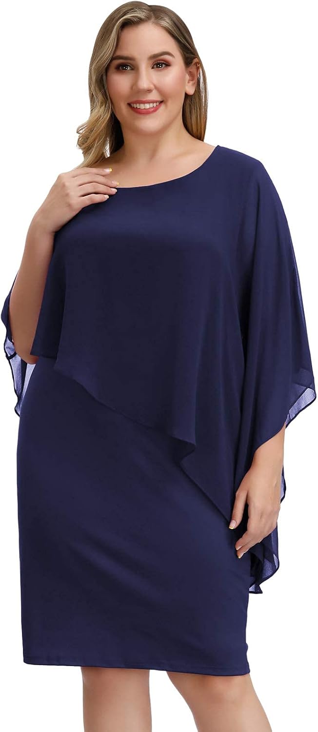 Hanna Nikole Women's Sleeveless Cape Dress with Chiffon Overlay Sequin Bodycon Pencil Dress - Image 3