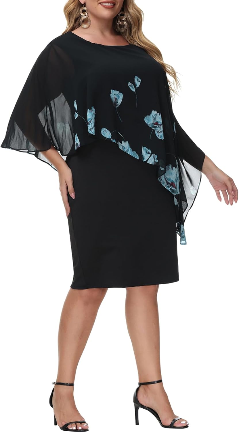 Hanna Nikole Women's Sleeveless Cape Dress with Chiffon Overlay Sequin Bodycon Pencil Dress - Image 11