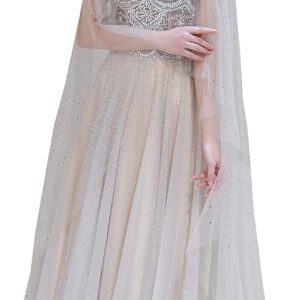 Ikerenwedding Women's A-Line Beaded Sequins Tulle Evening Dress with Shawl