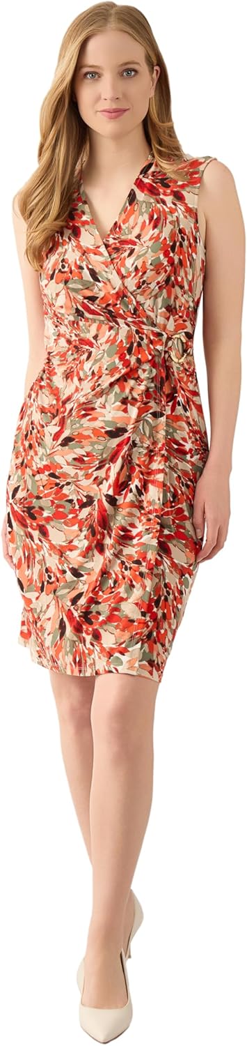 Kasper Women's Sleeveless Printed Faux Wrap Dress - Image 4