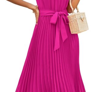 KIRUNDO Women's 2025 Summer Sleeveless Halter Neck Pleated Midi Cocktail Dresses A Line Flowy Beach Sun Dress with Belt
