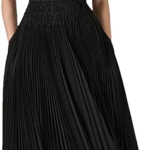 KswyyuwxgqI Women's Deep V-Neck Sleeveless Evening Dress Pleated Zipper Contrast Color Line Waist Formal Dresses