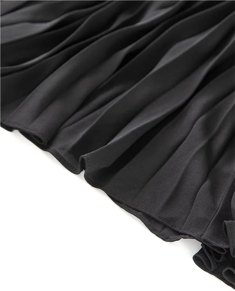 KswyyuwxgqI Women's V-Neck Vintage Black Beaded Pleated Knee-Length Dresses Short Sleeve Beaded Evening Party Dress - Image 5