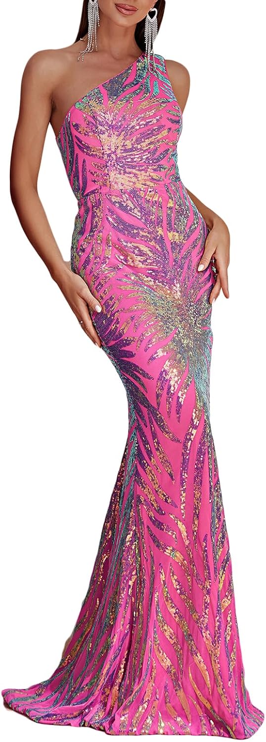 Madam Uniq 1920s Sequin Formal Dress One Shoulder Flower Evening Gowns for Women Long Fishtail Party Cocktail Dress - Image 8