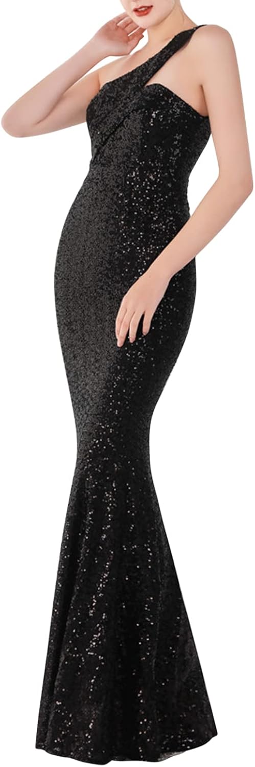 Madam Uniq One Shoulder Formal Dresses Elegant Evening Gowns for Women Sequins Maxi Dress - Image 11