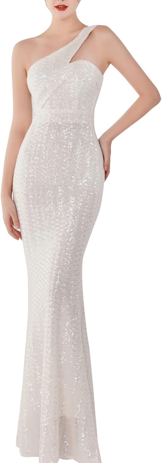 Madam Uniq One Shoulder Formal Dresses Elegant Evening Gowns for Women Sequins Maxi Dress - Image 9