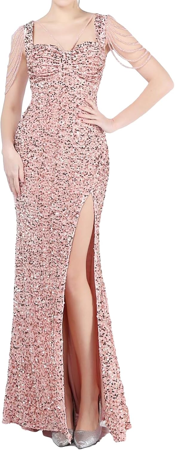 Madam Uniq Women 1920s Formal Sequin Dress Strap Tassel Sleeve Cocktail Gatsby Maxi Plus Size Wedding Evening Gown - Image 6