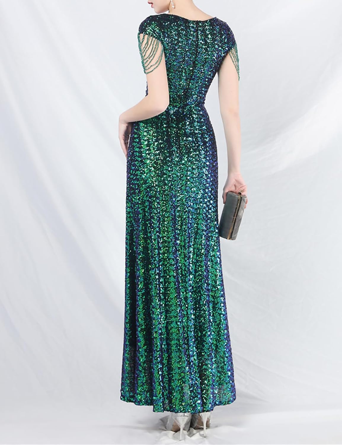 Madam Uniq Women 1920s Formal Sequin Dress Tassels Sleeve Cocktail Gatsby Maxi Plus Size Wedding Evening Gown - Image 6