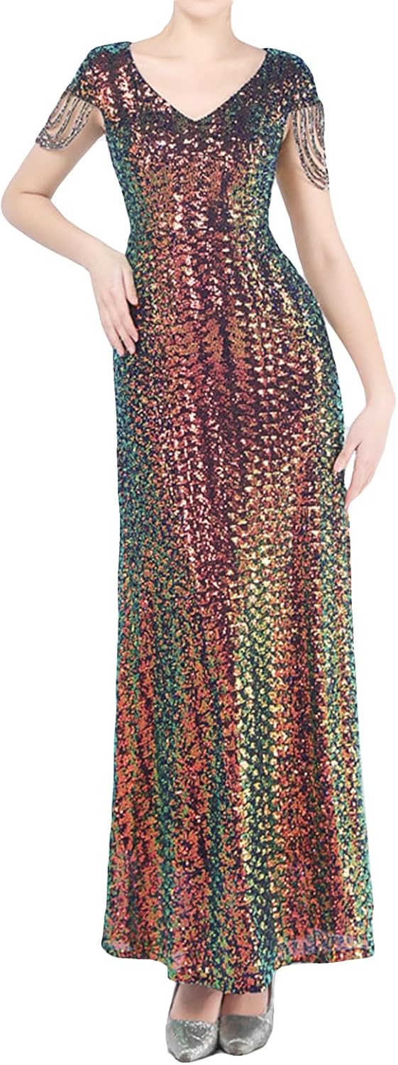 Madam Uniq Women 1920s Formal Sequin Dress Tassels Sleeve Cocktail Gatsby Maxi Plus Size Wedding Evening Gown - Image 10