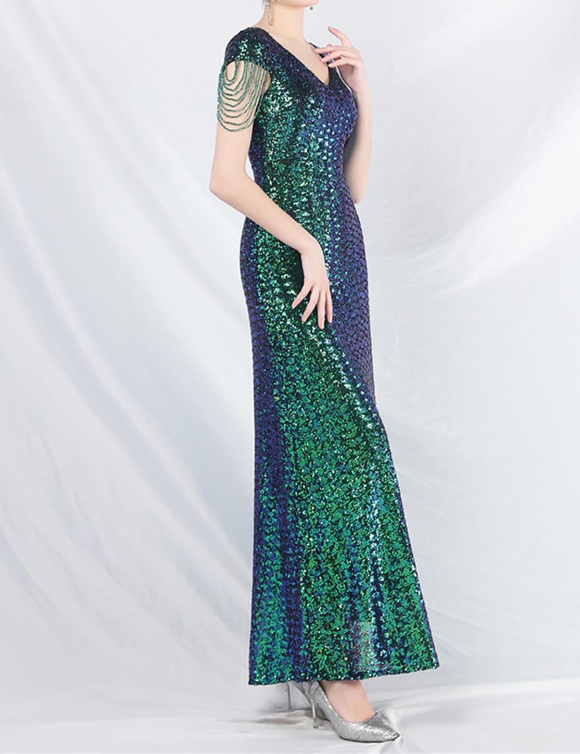 Madam Uniq Women 1920s Formal Sequin Dress Tassels Sleeve Cocktail Gatsby Maxi Plus Size Wedding Evening Gown - Image 4