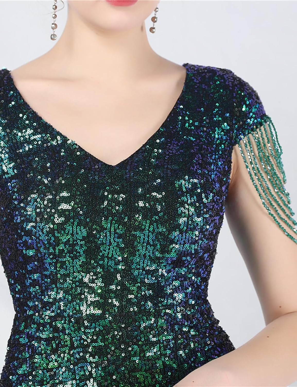 Madam Uniq Women 1920s Formal Sequin Dress Tassels Sleeve Cocktail Gatsby Maxi Plus Size Wedding Evening Gown - Image 8