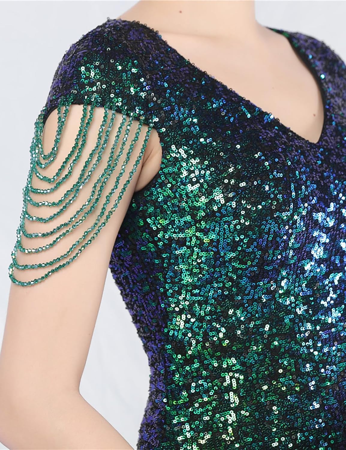 Madam Uniq Women 1920s Formal Sequin Dress Tassels Sleeve Cocktail Gatsby Maxi Plus Size Wedding Evening Gown - Image 2