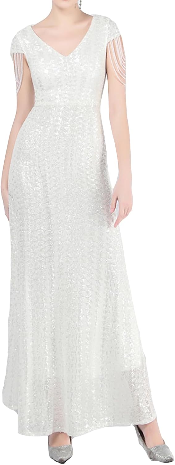 Madam Uniq Women 1920s Formal Sequin Dress Tassels Sleeve Cocktail Gatsby Maxi Plus Size Wedding Evening Gown - Image 12