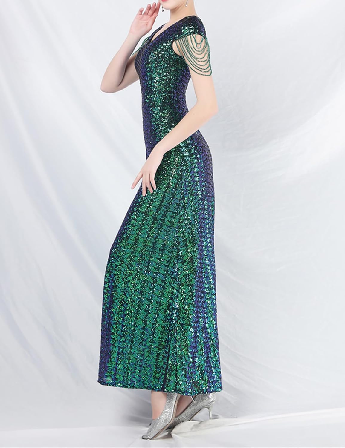 Madam Uniq Women 1920s Formal Sequin Dress Tassels Sleeve Cocktail Gatsby Maxi Plus Size Wedding Evening Gown - Image 5