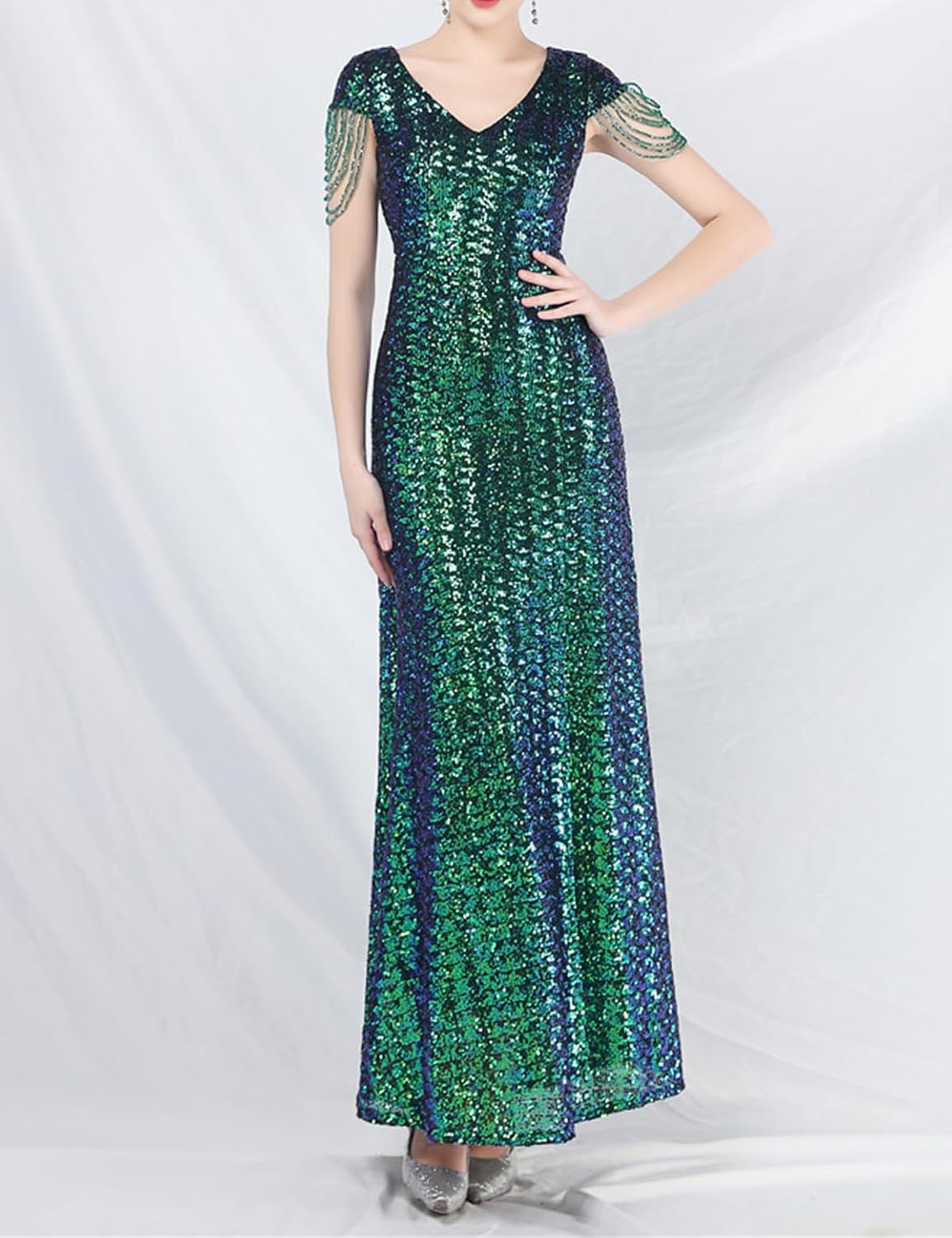 Madam Uniq Women 1920s Formal Sequin Dress Tassels Sleeve Cocktail Gatsby Maxi Plus Size Wedding Evening Gown - Image 3