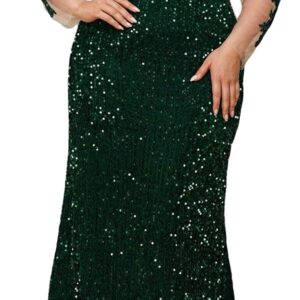 Madam Uniq Women 1920s Long Sleeve Sequin Dress Floral Mesh Plus Size Fishtail Wedding Formal Dress Maxi Evening Gown