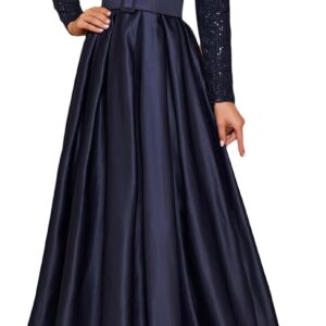 Madam Uniq Women Long Sleeve High Neck Evening Gown 1920s Formal Sequin Maxi Elegant Satin Party Cocktail Dress