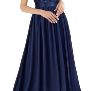 Miusol Women's Classy Scoop Neck Sequin Lace Contrast Bridesmaid Party Maxi Dress