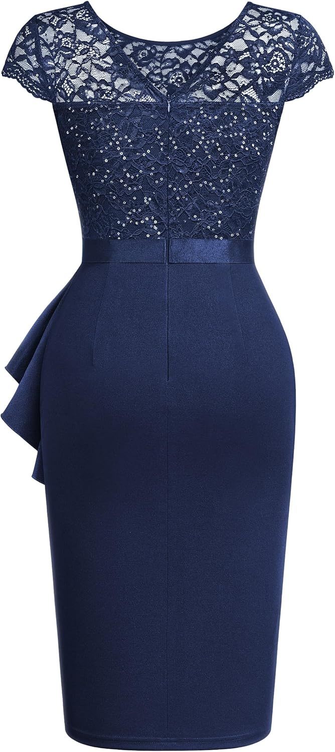 Miusol Women's Elegant Cap Sleeve Sequin Lace Cocktail Dress - Image 6