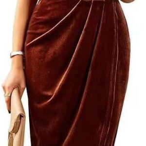 Off The Shoulder Vintage Velvet Bodycon Midi Dress for Women Wrap Slit Elegant Cocktail Party Evening Pencil Dress