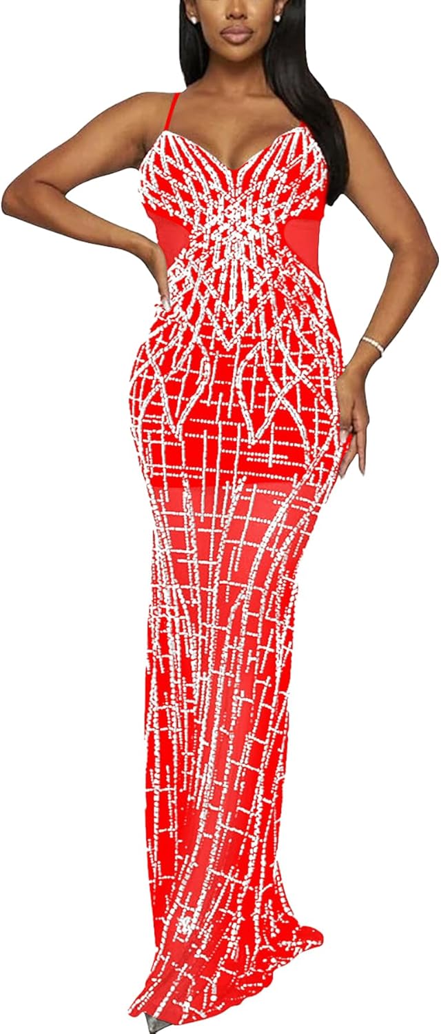 PORRCEY Women's Sexy Elegant Rhinestone Sleeveless Party Club Night Hot Drilling Clubwear Evening Dresses - Image 11