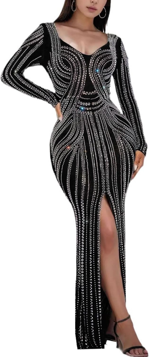 PORRCEY Women's Sexy Elegant Rhinestone Sleeveless Party Club Night Hot Drilling Clubwear Evening Dresses - Image 28