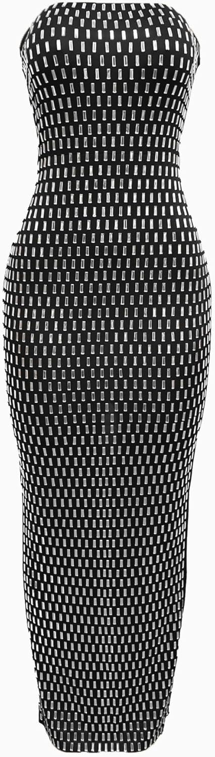 PORRCEY Women's Sexy Elegant Rhinestone Sleeveless Party Club Night Hot Drilling Clubwear Evening Dresses - Image 8