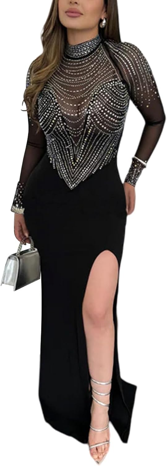 PORRCEY Women's Sexy Elegant Rhinestone Sleeveless Party Club Night Hot Drilling Clubwear Evening Dresses - Image 13