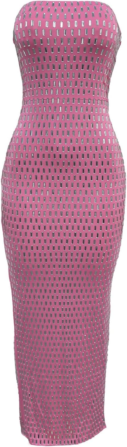 PORRCEY Women's Sexy Elegant Rhinestone Sleeveless Party Club Night Hot Drilling Clubwear Evening Dresses - Image 44