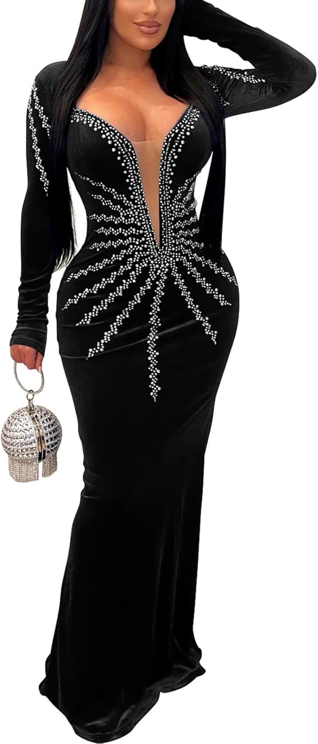 PORRCEY Women's Sexy Elegant Rhinestone Sleeveless Party Club Night Hot Drilling Clubwear Evening Dresses - Image 21