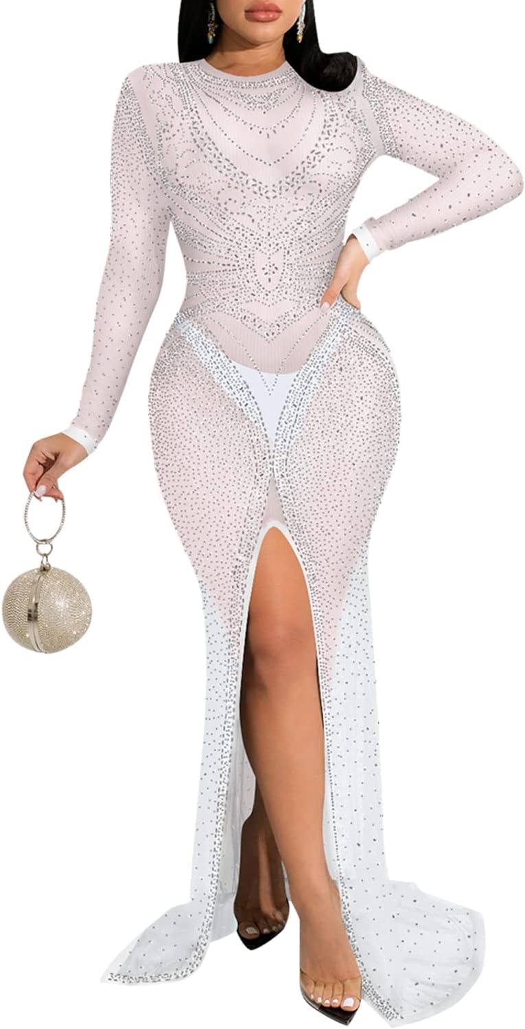 PORRCEY Women's Sexy Elegant Rhinestone Sleeveless Party Club Night Hot Drilling Clubwear Evening Dresses - Image 16