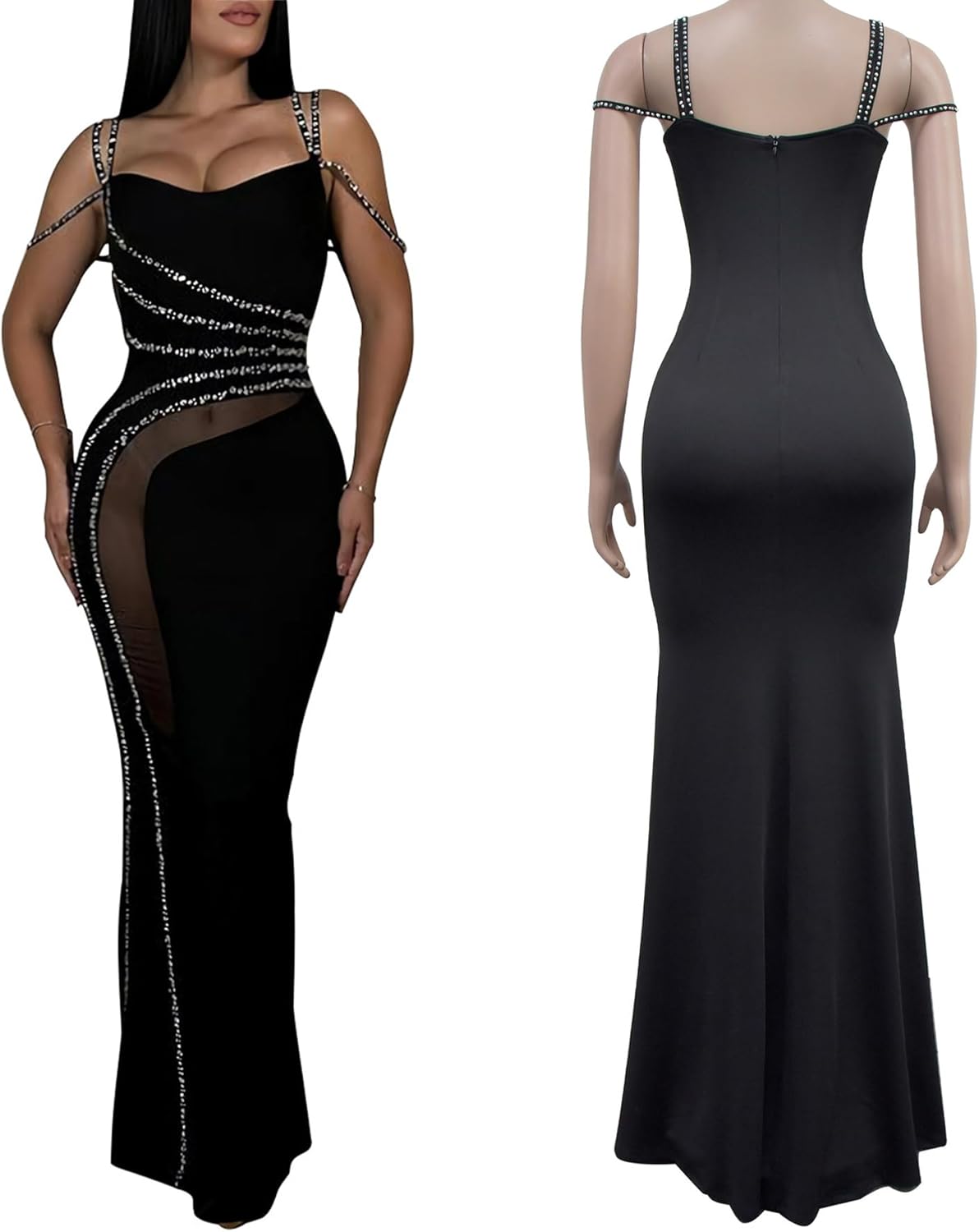 PORRCEY Women's Sexy Elegant Rhinestone Sleeveless Party Club Night Hot Drilling Clubwear Evening Dresses - Image 3