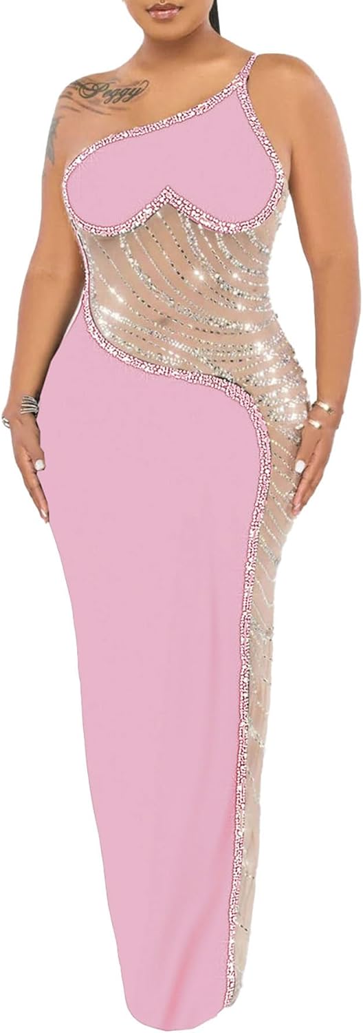 PORRCEY Women's Sexy Elegant Rhinestone Sleeveless Party Club Night Hot Drilling Clubwear Evening Dresses - Image 47