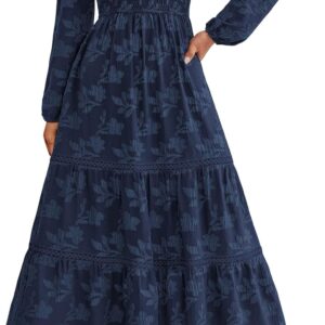 PRETTYGARDEN Long Sleeve Dress for Women 2025 Fall Elegant Modest Floral Boho Smocked Flowy Wedding Guest Midi Dresses