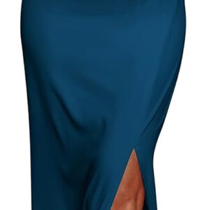 PRETTYGARDEN Women's Summer One Shoulder Long Formal Dresses Sleeveless Ruched Bodycon Wedding Guest Slit Maxi Dress