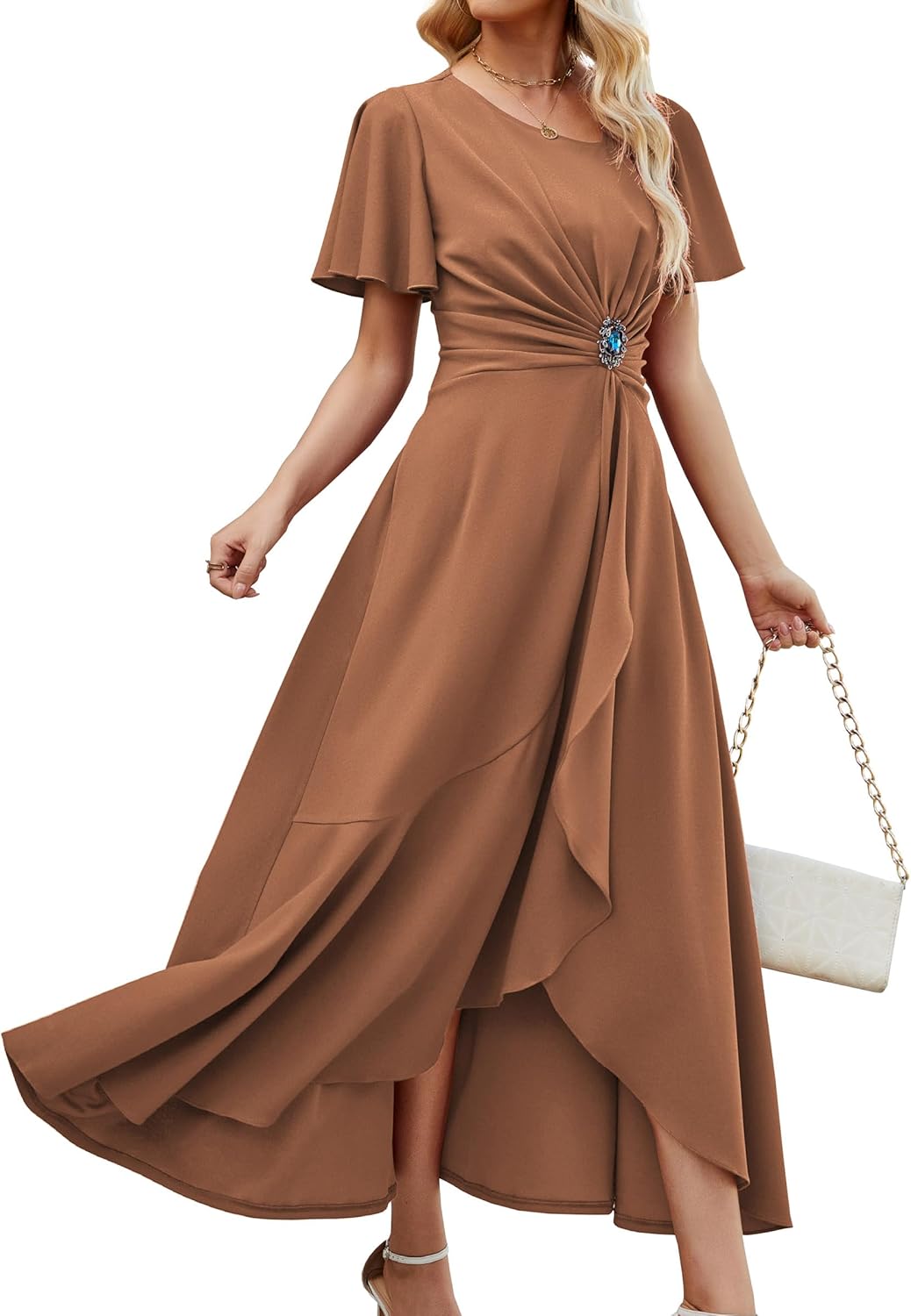 QMZ Wedding Guest Dresses for Women Have Pockets Cocktail Dress Ruffle Sleeve A Line Evening Party Formal Dresses for Women - Image 11