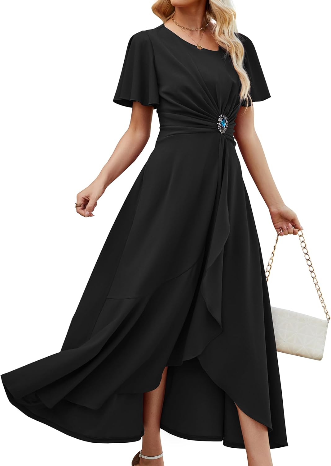 QMZ Wedding Guest Dresses for Women Have Pockets Cocktail Dress Ruffle Sleeve A Line Evening Party Formal Dresses for Women - Image 8