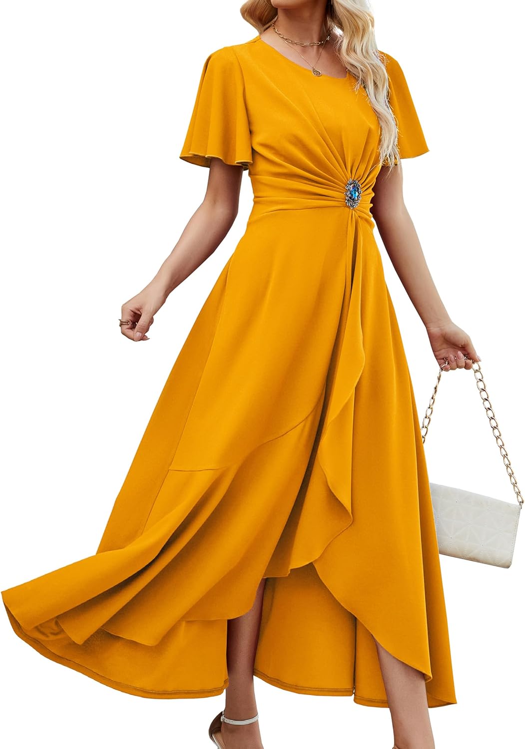 QMZ Wedding Guest Dresses for Women Have Pockets Cocktail Dress Ruffle Sleeve A Line Evening Party Formal Dresses for Women - Image 14