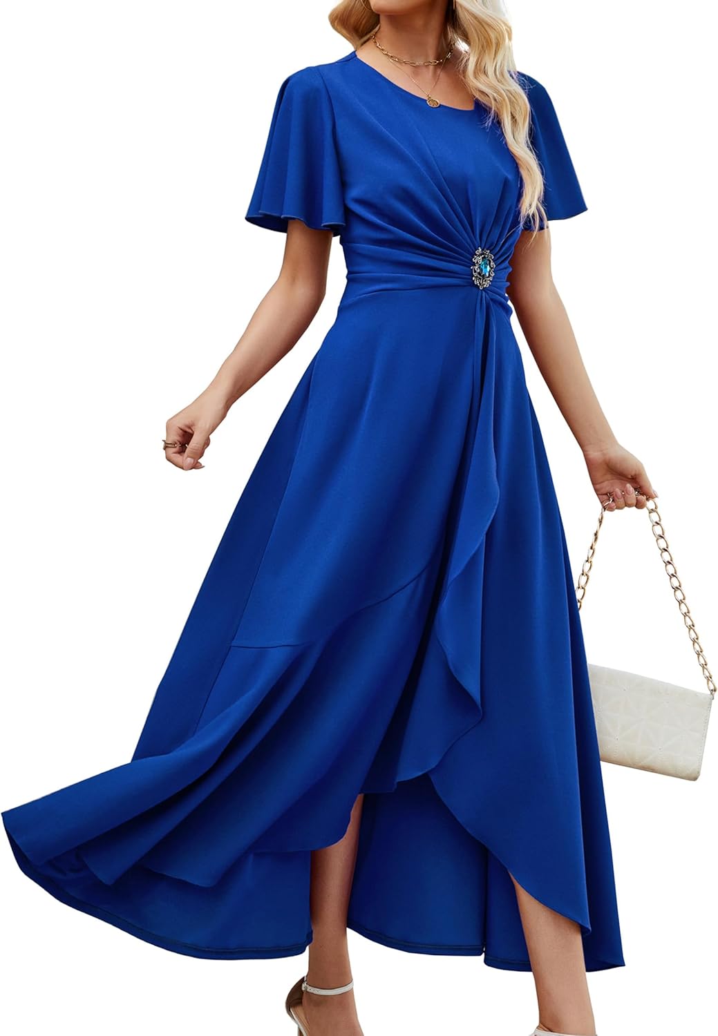 QMZ Wedding Guest Dresses for Women Have Pockets Cocktail Dress Ruffle Sleeve A Line Evening Party Formal Dresses for Women - Image 16