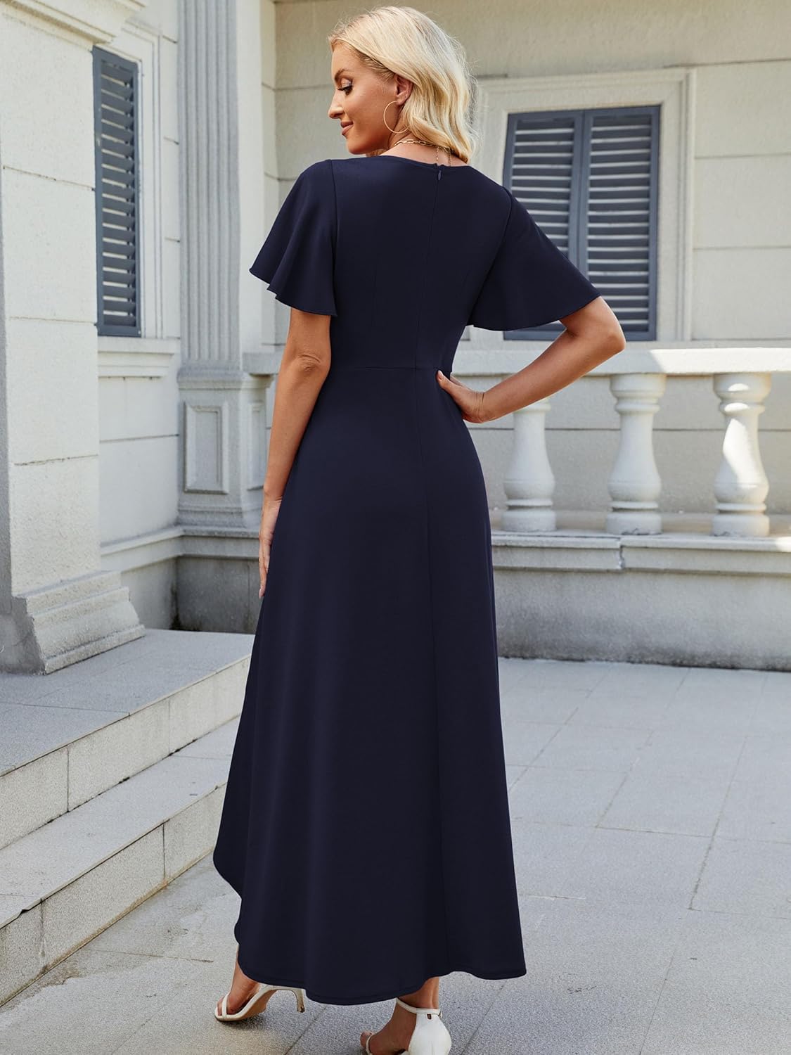 QMZ Wedding Guest Dresses for Women Have Pockets Cocktail Dress Ruffle Sleeve A Line Evening Party Formal Dresses for Women - Image 6